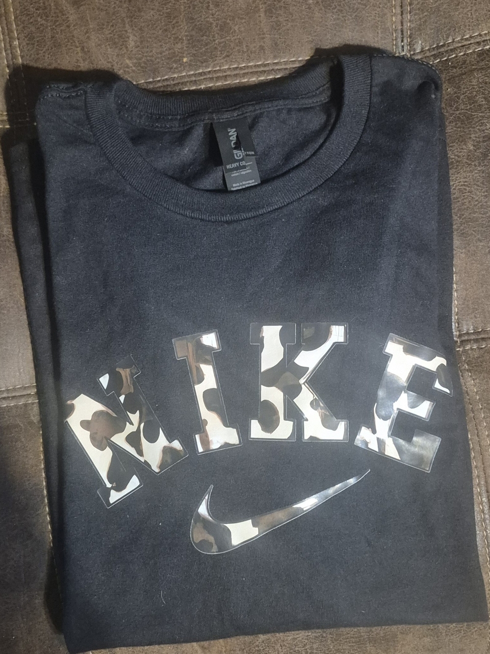 Nike Mens or Womens Black Tee with Camouflage Reflective Logo
